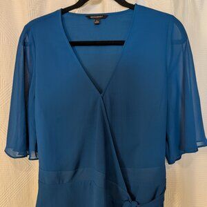 Banana Republic Blue Lined Blouse Sheer Sleeves Wrap Front Women’s Large